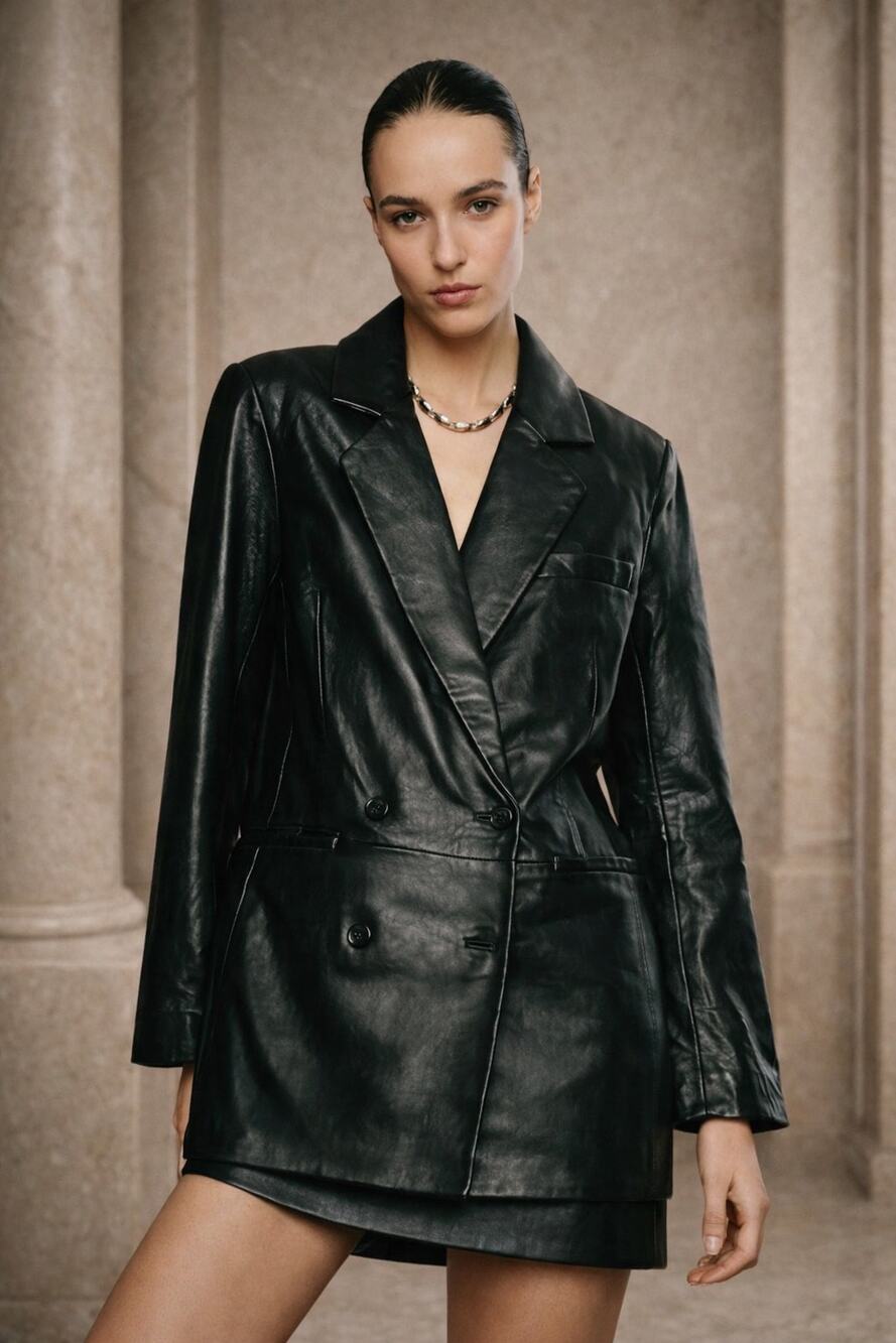 Reformation x Veda Dalia relaxed leather blazer black XS